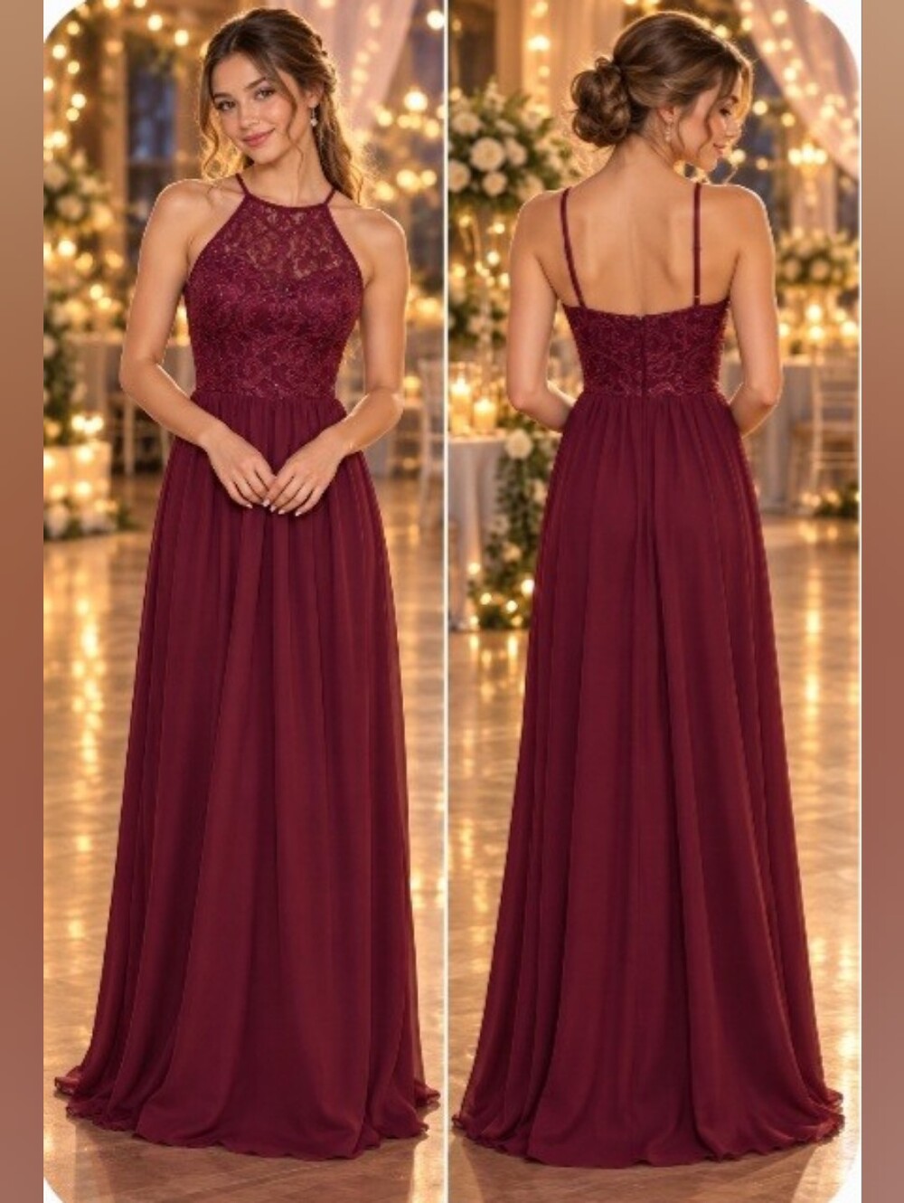 Speechless Maroon Lace Halter Chiffon Prom Dress